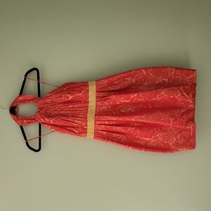 Carmen Marc Valvo Red and Gold Halter Dress